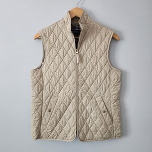 Lands' End Beige Quilted Vest Classic Sleeveless Design Womens Size Small